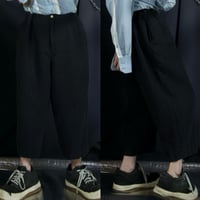 90s HARVE BENARD Black Linen Two-Darts Wide Tapered Cropped Slacks/Easy Pants