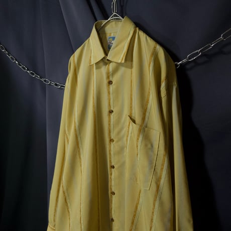 c1990~ Deadstock PINGPONG Italy made Multi Stripe Lily Embroidery Rayon L/S Shirts