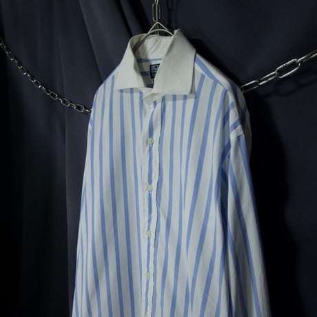 90s Polo by Ralph Lauren “None Pony Embroidery” Regatta Stripe Horizontal Collar L/S Clerical Shirts