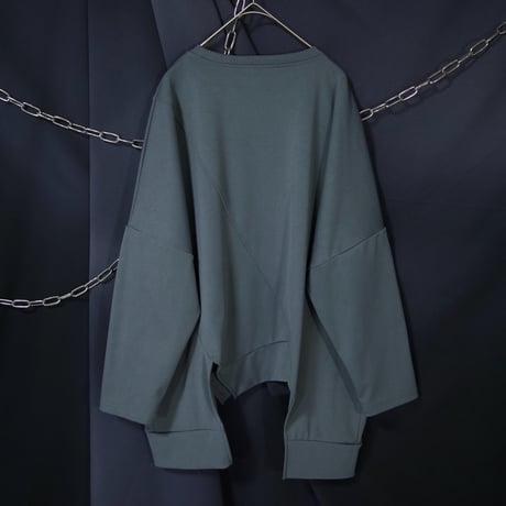 Unknown USED Deformation Cutting Asymmetry DropShoulder/Dolman Sleeve Zipper Gimmick L/S Tee