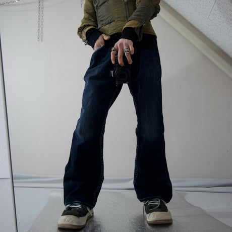 Deadstock Silver JEANS Washing&Damage Embroidery Flare Denim