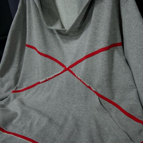 USED “ Deformation Design “ Wide V-Neck Over Hoodie Cut Off Sweatshirt