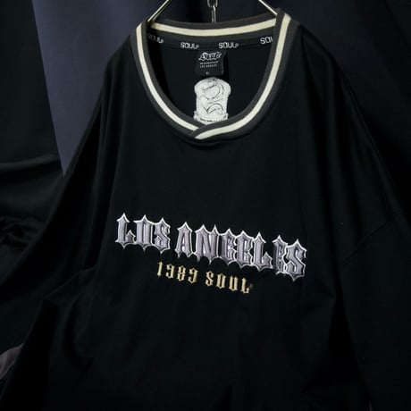 00s SOUL 4L Huge Size Embroidery Logo Ringer RoungNeck Mid Weight L/S Tee/Sweat Shirts