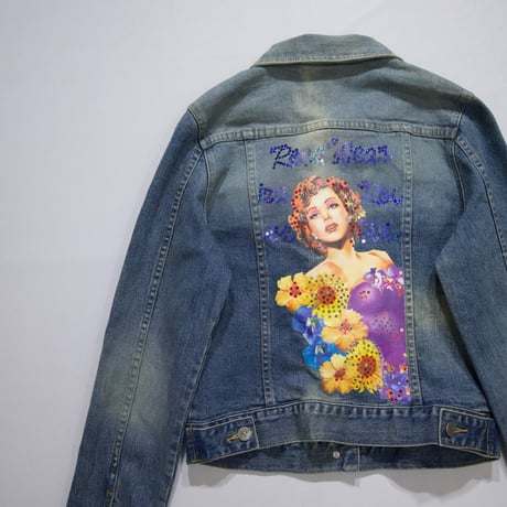 90s~00s ROCAWEAR Sequins,Woman Painting Design Denim Jacket