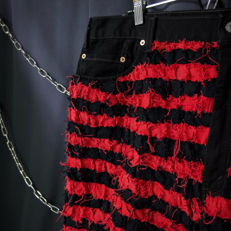 GYAKU_SOU All Hand Sewing  Denim Prisoner Borders Baggy Shorts