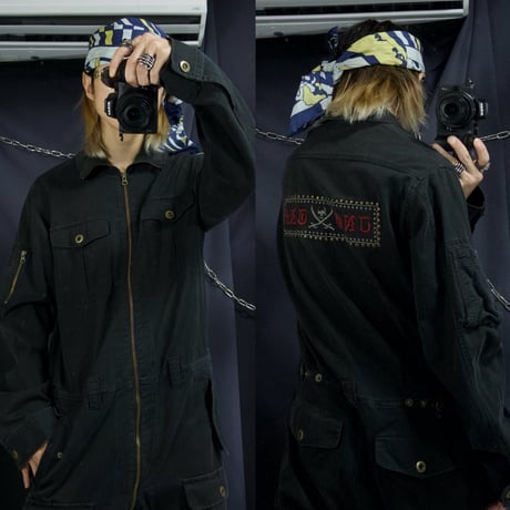 291295HOMME Skull Embroidery Studs Jump Suits All in One