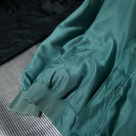 90s HARRY KAYN Smoky Emerald Silk MA-1 type Box silhouette Bomber Jacket