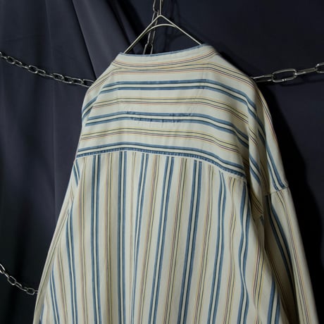 COURAGE Multi Color Chalk Stripes Stand Collar Oversized L/S Shirts