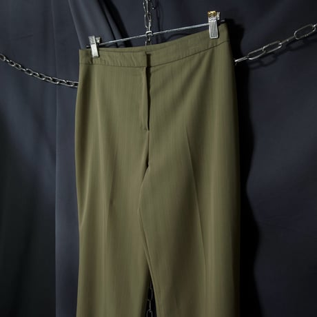 Late90s~Early00s Italy made Rayon Chalk Stripes Center Crease Flare Boots Cut Slacks