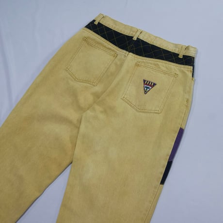 TRUTUS JEANS Piece Dying Yellow Embroidery Switching Baggy Denim