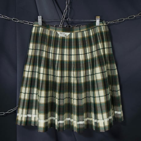 70s ALjean Canada Virgin Wool Tartan×Ombre Check Pleats Kilt Wrap Skirt
