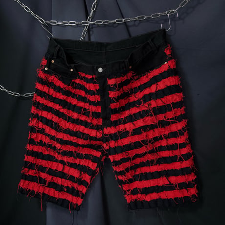 GYAKU_SOU All Hand Sewing  Denim Prisoner Borders Baggy Shorts