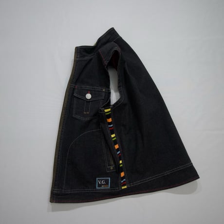 USED Acrylic Knit & Fake Suede Switching Denim Vest