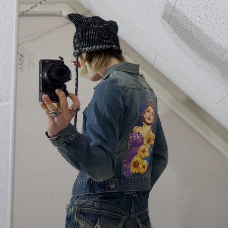 90s~00s ROCAWEAR Sequins,Woman Painting Design Denim Jacket