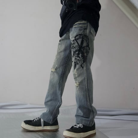 Semanticdesign Skull,Dragon,Tribal BootsCut Crush Denim