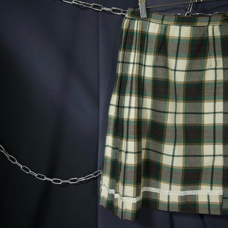 70s ALjean Canada Virgin Wool Tartan×Ombre Check Pleats Kilt Wrap Skirt