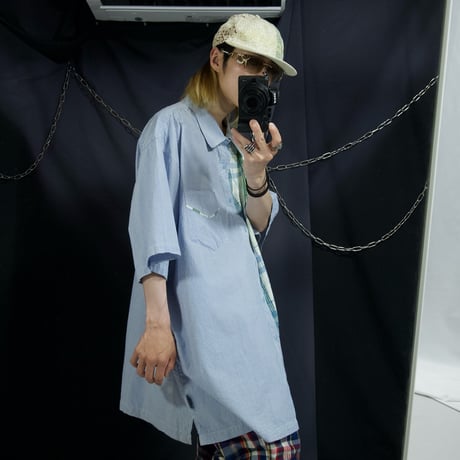 PellePelle Asymmetry London Stripe Border Madras Check Seersucker Switch 3XL S/S Shirts