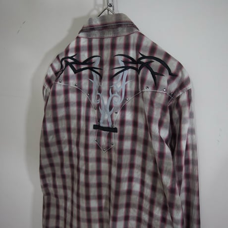 USED 00s taste Ombre Check Tribal Design L/S Western Shirts