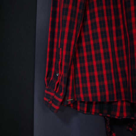 00s Diesel Block & Ombre Check Deformation Frills ( Bondage Parachute ) L/S Shirts
