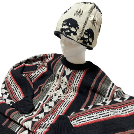 Cotton Skull AllPattern Damage KnitCap