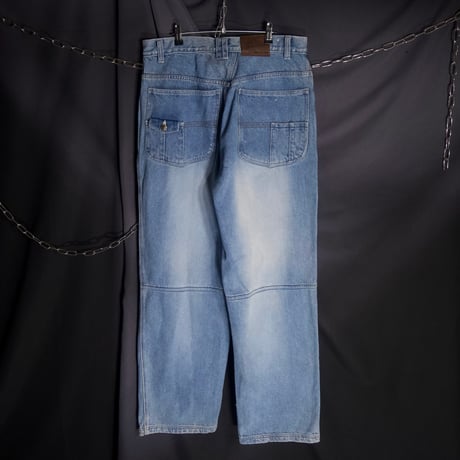 AllAmericanCity Russia made Washed Double Knee Embroidery Denim Baggy Pants