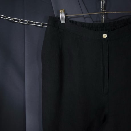 90s HARVE BENARD Black Linen Two-Darts Wide Tapered Cropped Slacks/Easy Pants