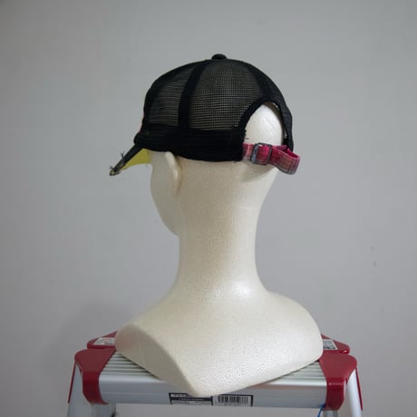 USED Tartan Check Embroidery Damage Mesh Cap