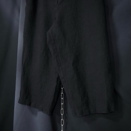 90s HARVE BENARD Black Linen Two-Darts Wide Tapered Cropped Slacks/Easy Pants