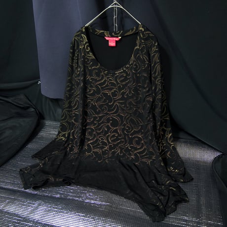 90s USA made Sunny Leigh Glitter fleur-de-lis RoundNeck Deformation Cut Second Skin