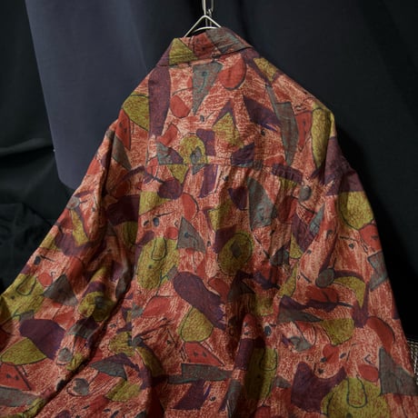 90s “Nostalgic Elements” Geometric Splash Full Glaphic L/S Silk Shirts