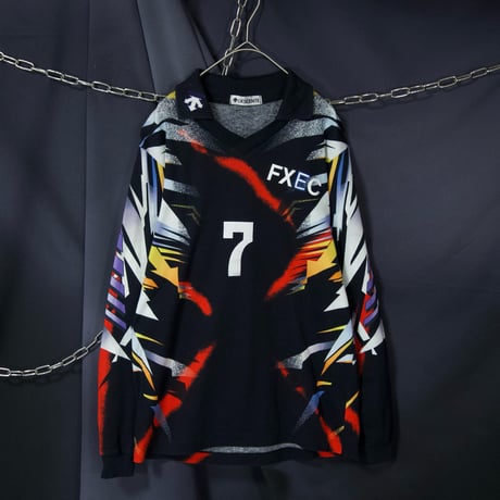 90s DESCENTE V-Neck Geometry Full Graphic L/S Game Shirts