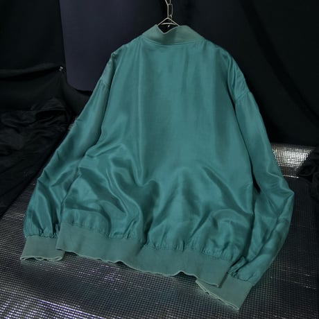90s HARRY KAYN Smoky Emerald Silk MA-1 type Box silhouette Bomber Jacket
