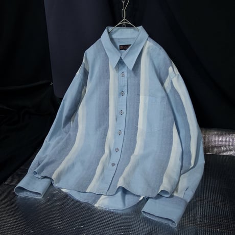 90s~00s FUSAI Jeans “ItalianDetail×HipHop” Ramie×Cotton Chambray Multi Striped L/S Shirts