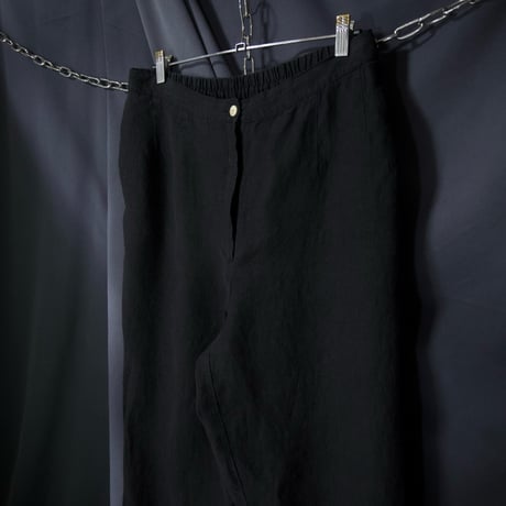 90s HARVE BENARD Black Linen Two-Darts Wide Tapered Cropped Slacks/Easy Pants