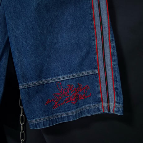 HERE&THERE Cyber B-boy Embroidery SideLine Cropped Raver Denim