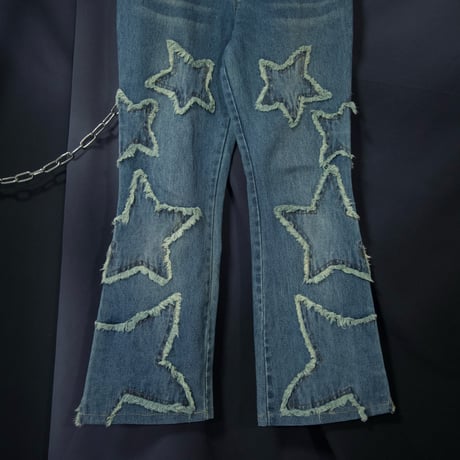 USED Fringe Star Flare Denim Pants