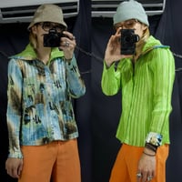 90s Julialane Reversible Hawaiian Graphic High Neck Sailor Collar Full Zip Pleats Shirts Jacket