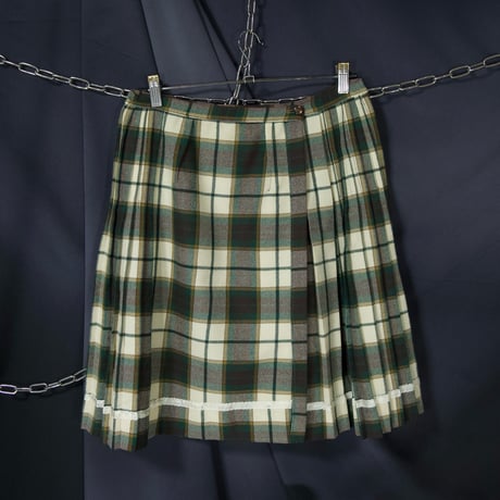 70s ALjean Canada Virgin Wool Tartan×Ombre Check Pleats Kilt Wrap Skirt