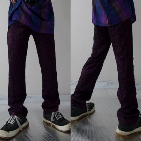 80s TRIPP nyc USA made Flower Lace Rayon Design Boots Cut Pants