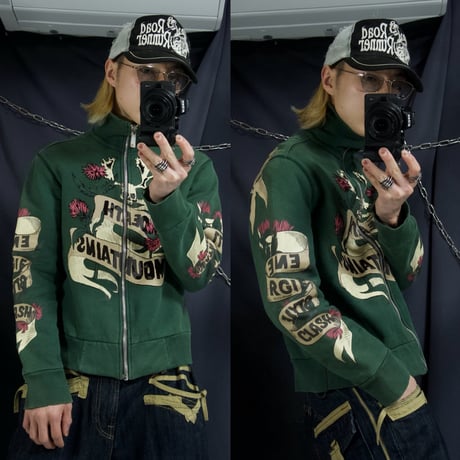 ENERGIE Shorthorn Skull Flowers Graphics FullZip HighNeck Sweatshirt