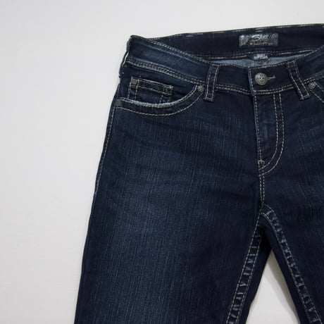 Deadstock Silver JEANS Washing&Damage Embroidery Flare Denim