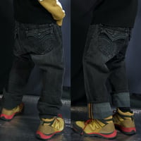 Rock Revival W38 Fleur de lis Embroidery Orange Selvage Piece Dyed Black Loose Straight Denim