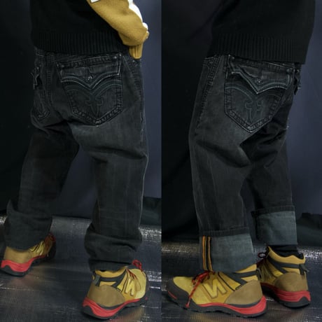 Rock Revival W38 Fleur de lis Embroidery Orange Selvage Piece Dyed Black Loose Straight Denim