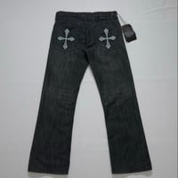 Deadstock HELIX Fade Washing Cross Embroidery BootsCut Black Denim