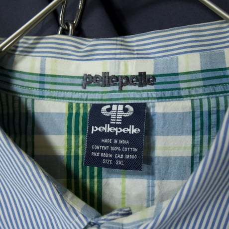 PellePelle Asymmetry London Stripe Border Madras Check Seersucker Switch 3XL S/S Shirts