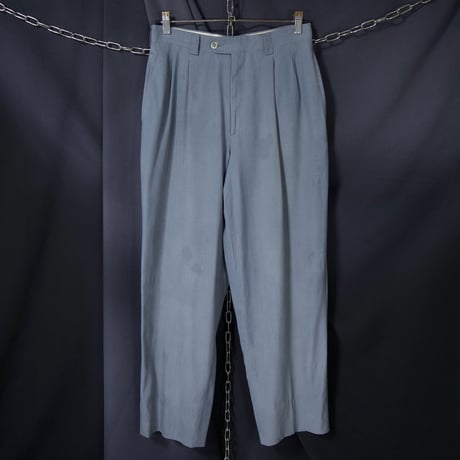 gBocchese Italy made grayish blue 2Tuck Center Crease Silk100% Tapered Slacks