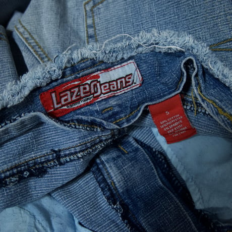 LazerJeans Side Fake Suede Leather Lace-Up Low Rise Wash Flare Denim