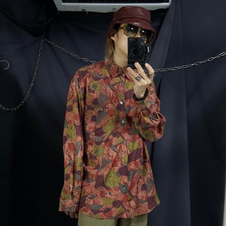 90s “Nostalgic Elements” Geometric Splash Full Glaphic L/S Silk Shirts