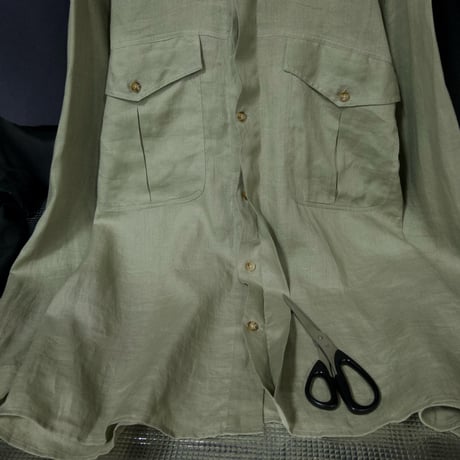 90s MONDO Italy made Linen 100% Fly Front Light Sage Green Design L/S Shirts