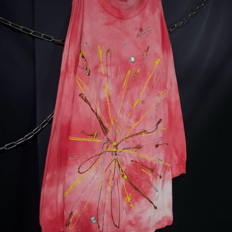 90s USA made Anvil Radial Splatter 3D Painting Tie Dye Long Length L/S Tee Dress